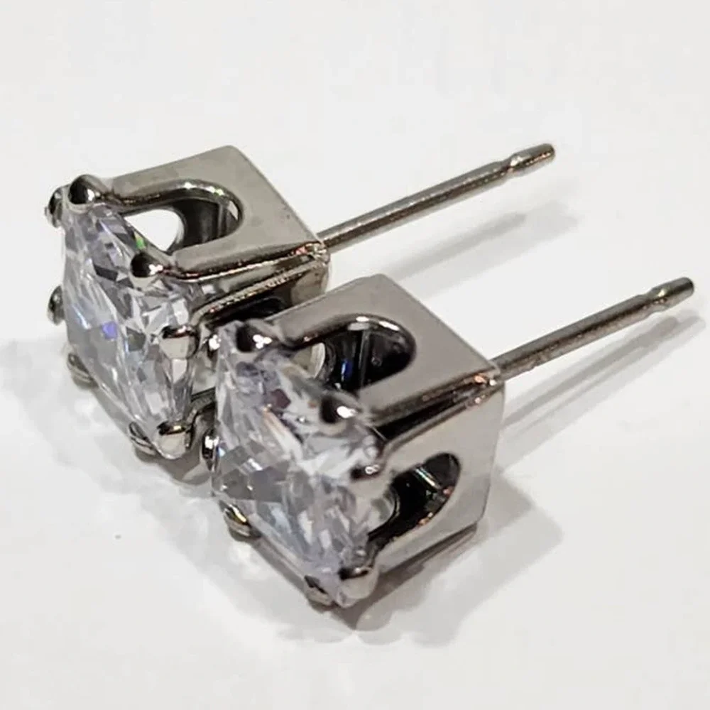 Silver Princess Cut‎ 2 CTW Stud Earrings